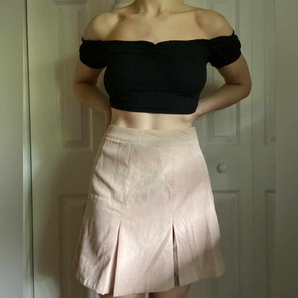 Nasty Gal tan beige corduroy high waisted pleated skirt